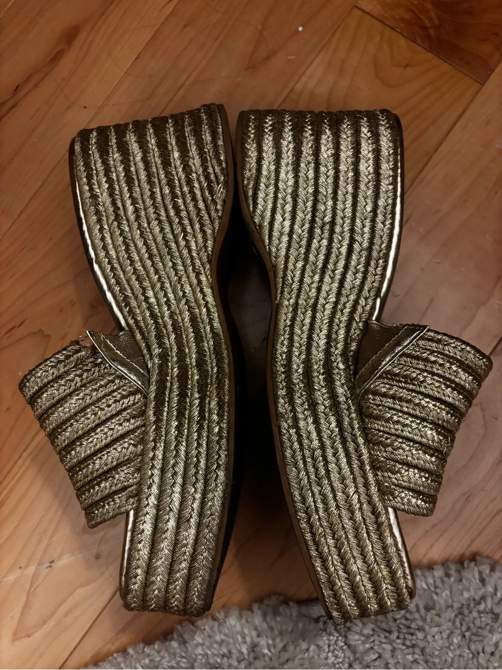 Steve Madden Metallic Gold Braided Platform Slide Wedges
